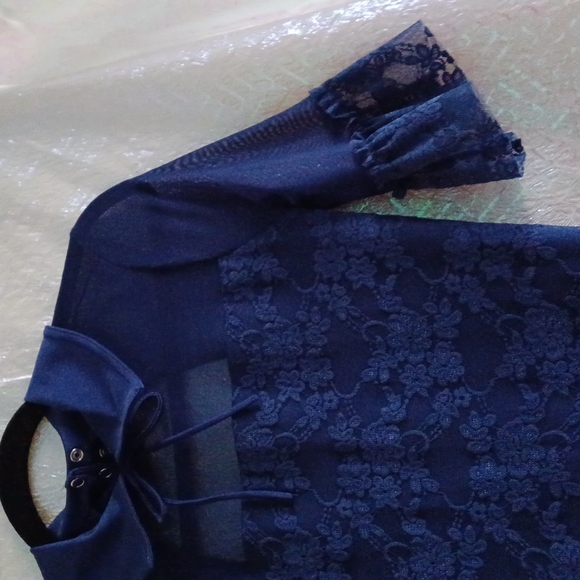 LACED ROYAL BLUE FRILLY AND FLIRTY SOPHISTICATED HALF SLEEVED DRESS - Picture 6 of 10